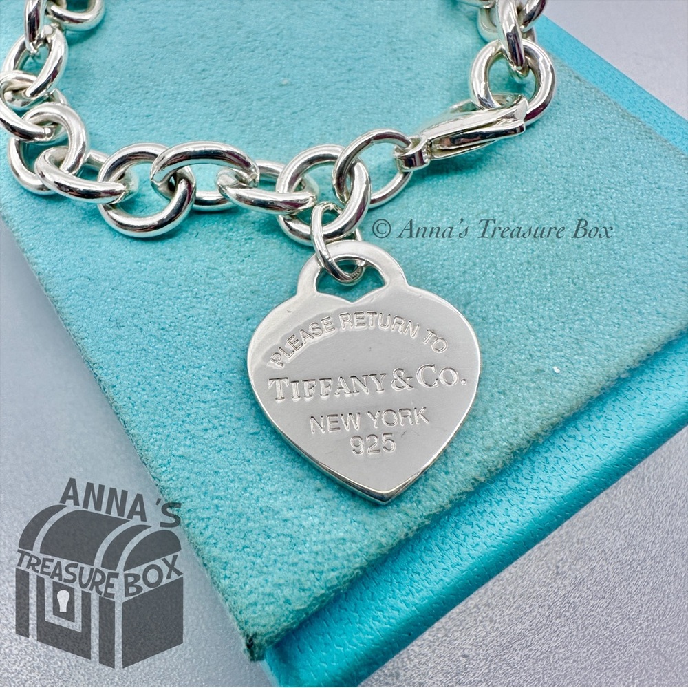 Return To Tiffany & Co. 925 Silver MED Blue Enamel RTT Heart 7" Bracelet (boxset - Picture 5 of 7